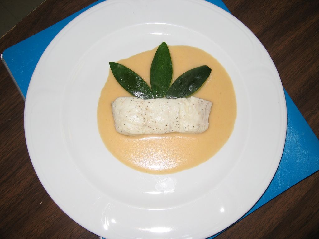 Poached Halibut with Aurore Sauce