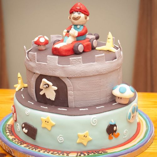 Mario Kart cake...hand carved chocolate Mario