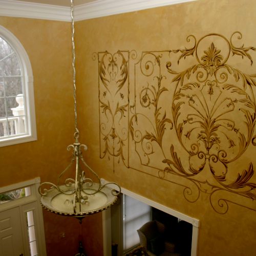 Scrollwork Design Fills space on walls in 2 story 