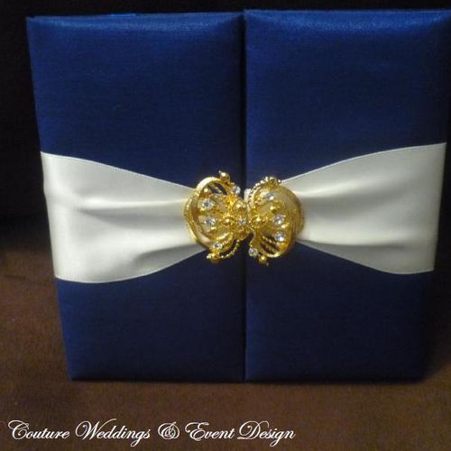 Blue Invitation with Gold Brooch