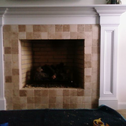 Specialty Tile face on "Hanging Fireplace, client 