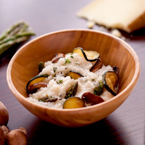 Manchego Risotto With Mushrooms, Zucchini and Aspa