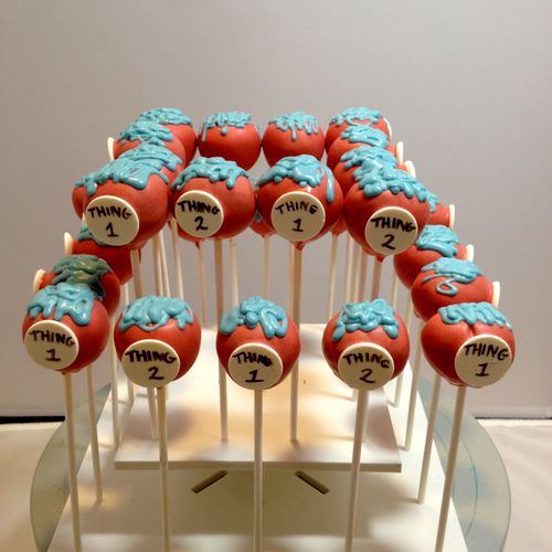 Dr. Seuss' Thing One and Thing Two cake pops