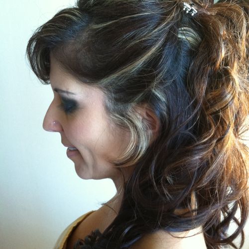 Bridesmaid hair. Loose curls and pinned back with 
