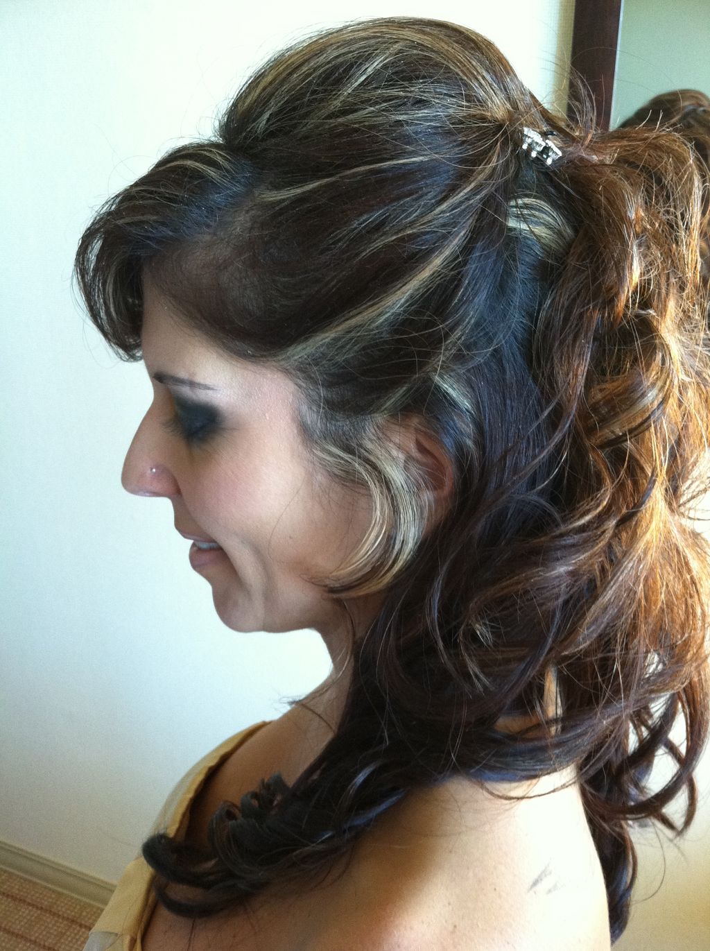 Bridesmaid hair. Loose curls and pinned back with 