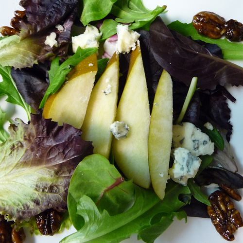 Field greens with bleu cheese, candied pecans and 