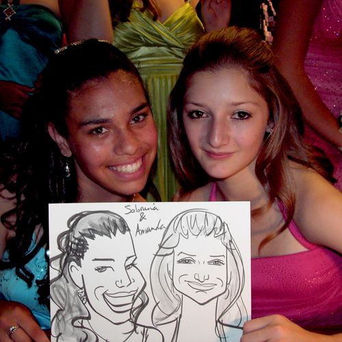 two girls drawn in "head shot" black line drawing 