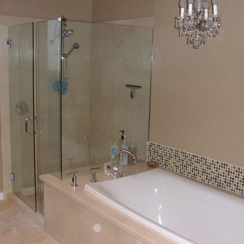 Marble slab bathtub and shower