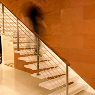 Stairs and stainless railing.