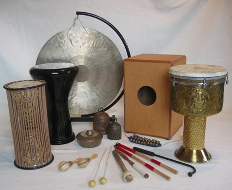 Collection of World Percussion Instruments.