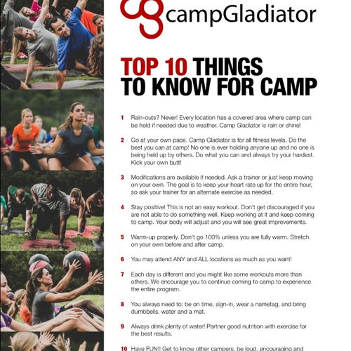 Top 10 things about Camp Gladiator.