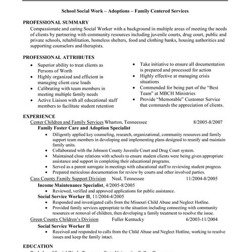 Social Worker - Resume Sample
