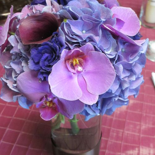 Purple passion....orchids, hydrangea, callas and l