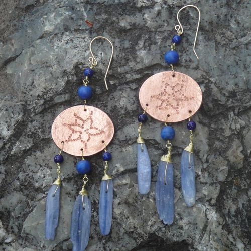 Lapis and Kyanite with Copper stamped disc