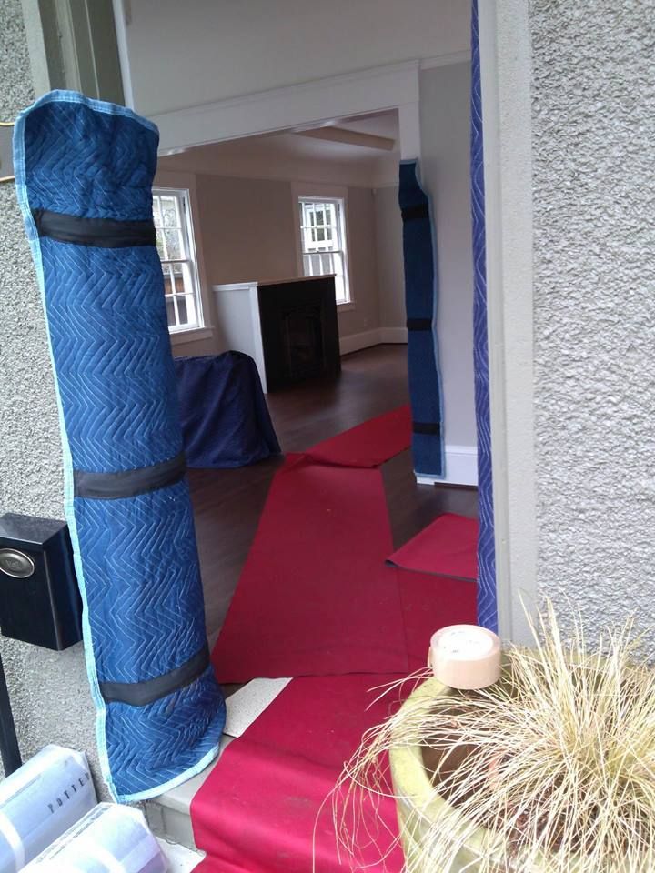 We put up door protectors and floor runners on eve