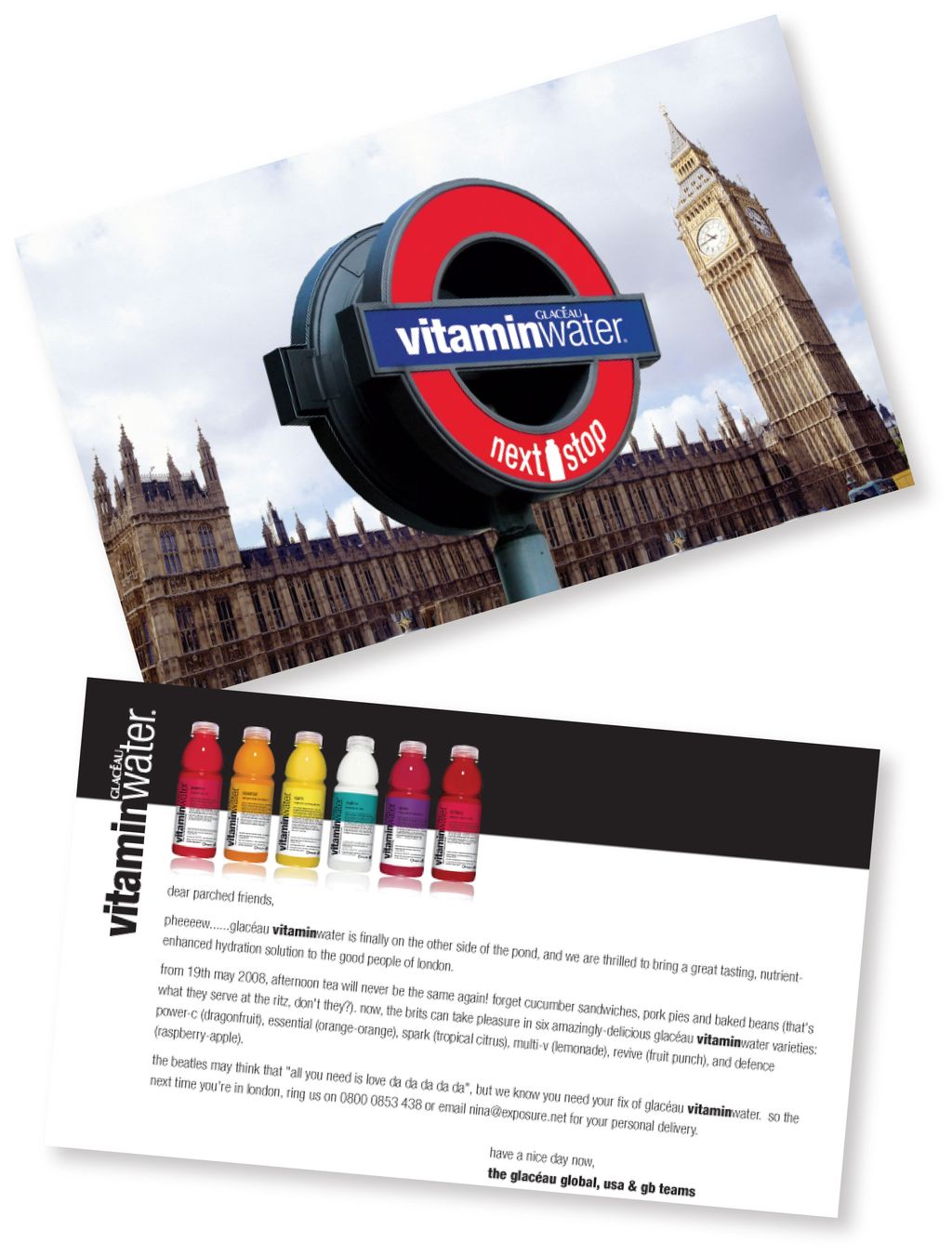 Post card design for Vitamin Water launch in engla