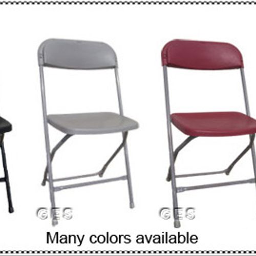 A variety of folding chairs.