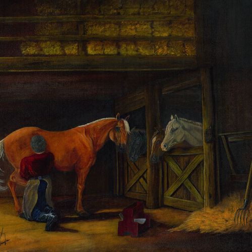 Oil on Canvas 
Title:Sunset Farrier
By: Tammi Vaug