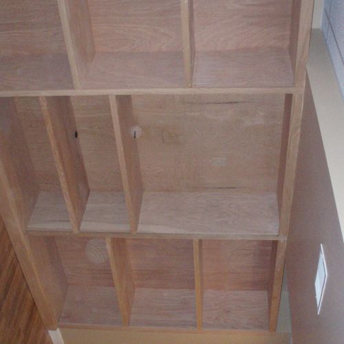 Hand made bookshelf from scratch, new plank floori