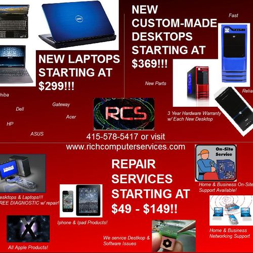 Services starting at $49.......New Laptops startin