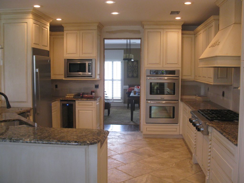 Newly built kitchen cabinets we painted and glazed