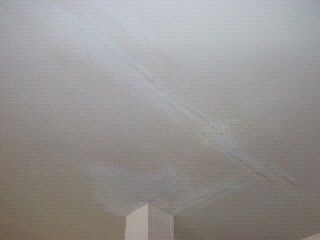 Picture show water damage on a garage ceiling from