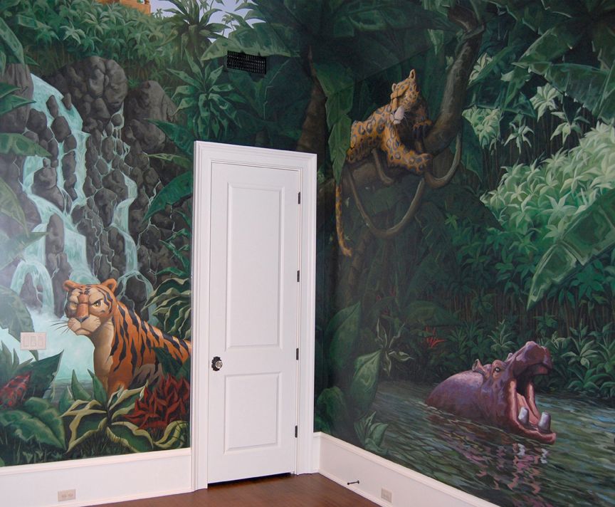 A full room jungle themed mural for a playroom.