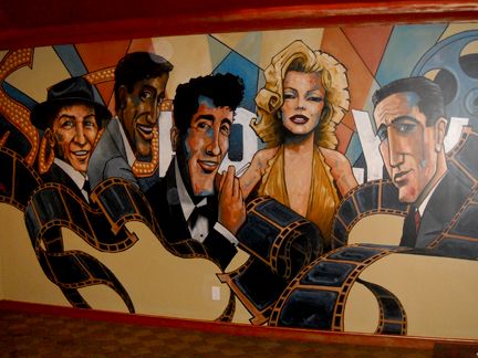 A home theater mural with fun and stylized version