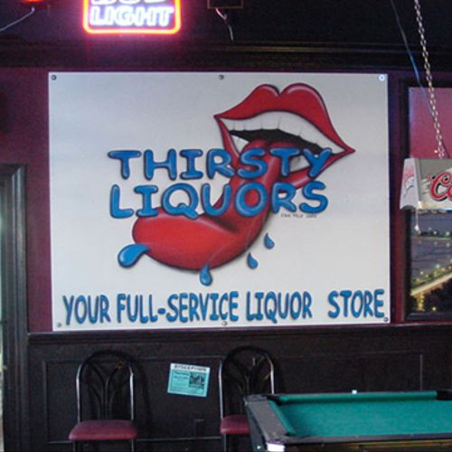 Airbrushed (acrylic on plywood) sign at local bar.
