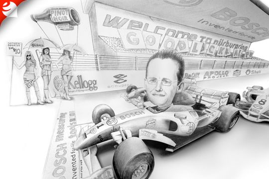 Pencil on bristol board caricature for head engine
