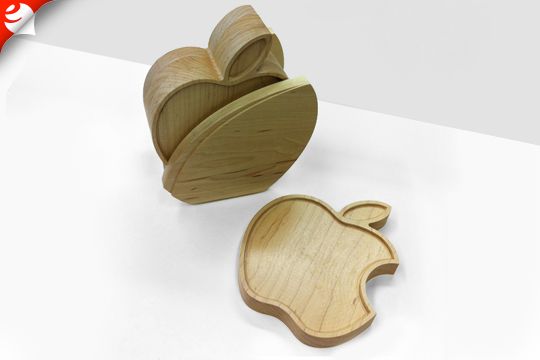 Apple logo coaster set made of maple wood.