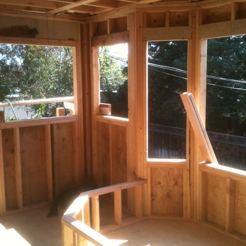 Rough framing of the bathroom extension, at Cascad