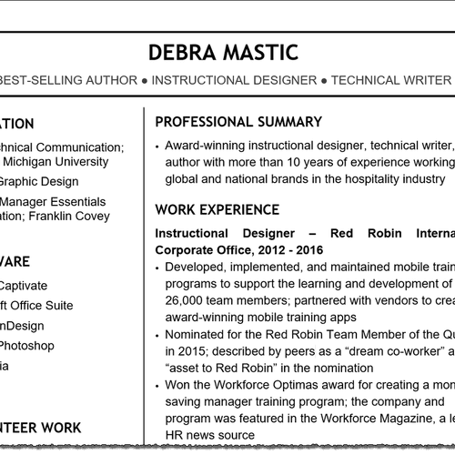 This is a sample of my old resume.