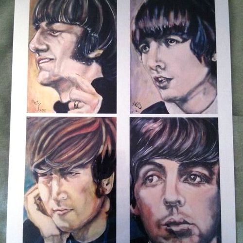 The Beatles, all four as a print on metal