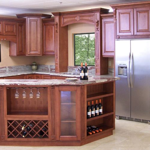 Maple Mocha Cabinets with an elegant wine rack