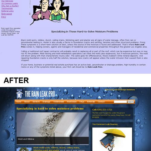 Rain Leak Pro - before and after website makeover