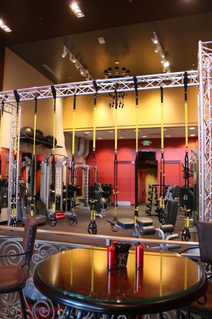 A view from front to Back of Red Fitness Lounge. C