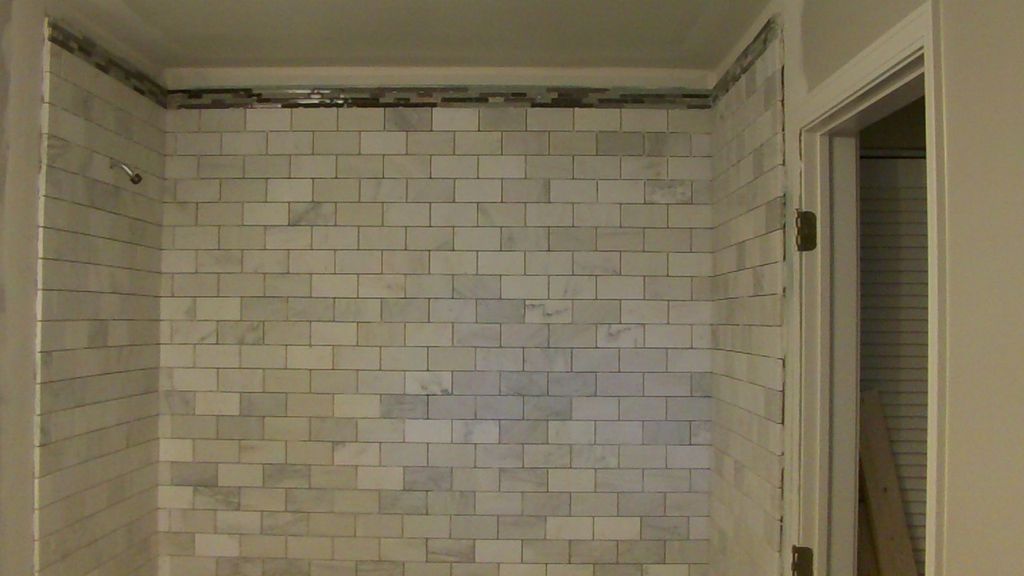 Chicago - Bathroom, marble subway tile.