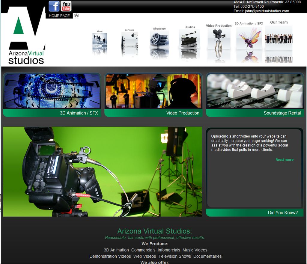 Arizona Virtual Studios website - built by Solutio