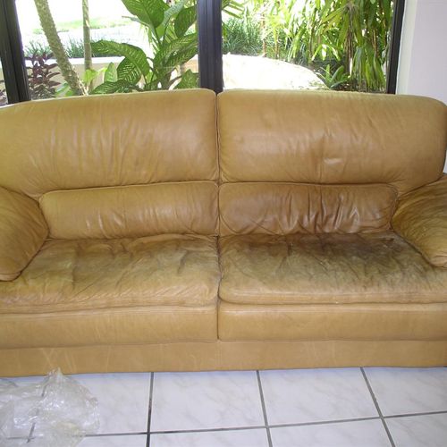 Before we dyed this leather sofa.