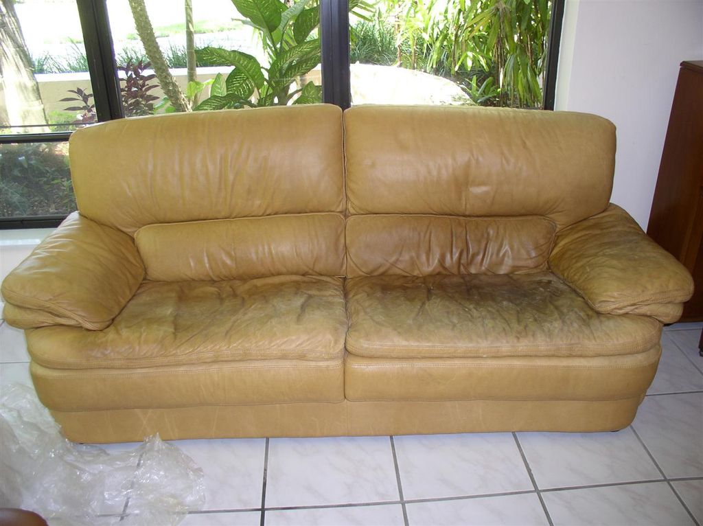 Before we dyed this leather sofa.