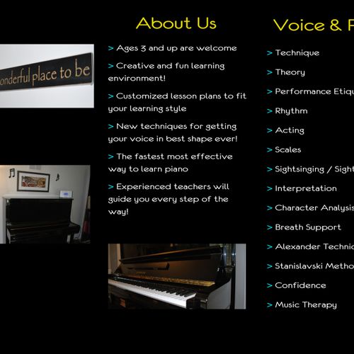 Currently we specialize in piano and voice lessons