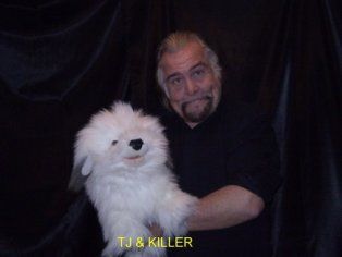 TJ with Killer the mind reading dog.