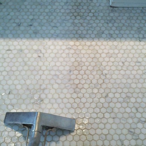 Notice the top half of tile hasn't been cleaned.  