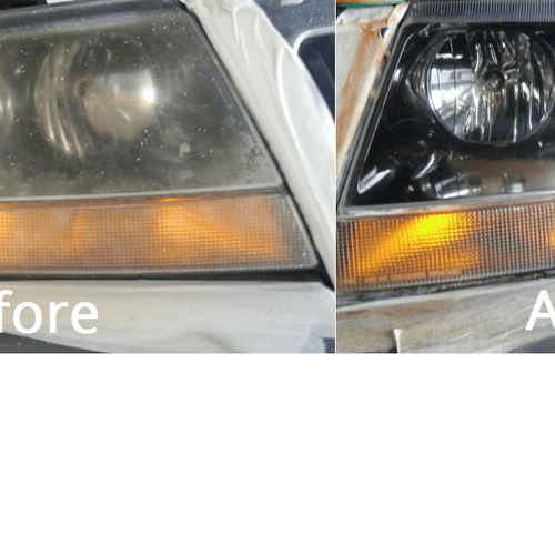 Before and After pictures of a head light restorat