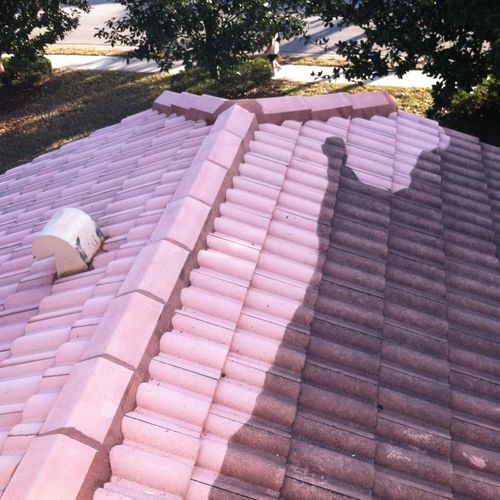 Pink tile roof before and after