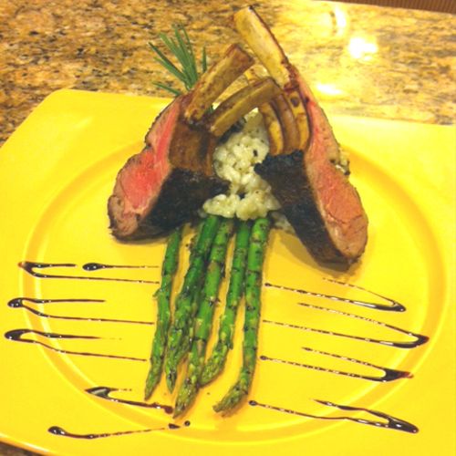 Roasted Rack of Lamb with Wild Mushroom Risotto
a