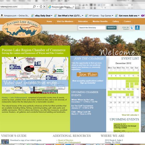 Pocono Chamber of Commerce website's homepage. Thi