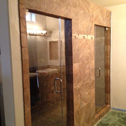 tub and shower conversion into custom his and hers