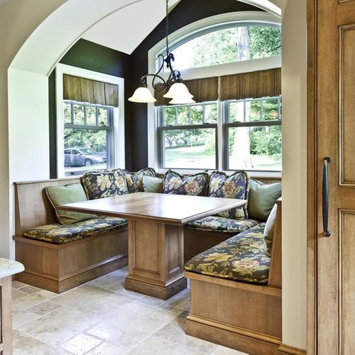 A cozy "eat in"; bench seat in a custom kitchen